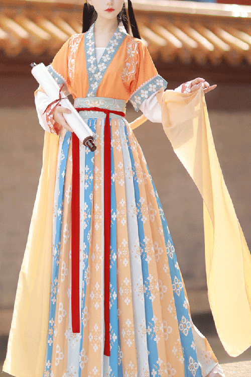Ancient Tang Dynasty Embroidery Printing Sweet Hanfu Dress