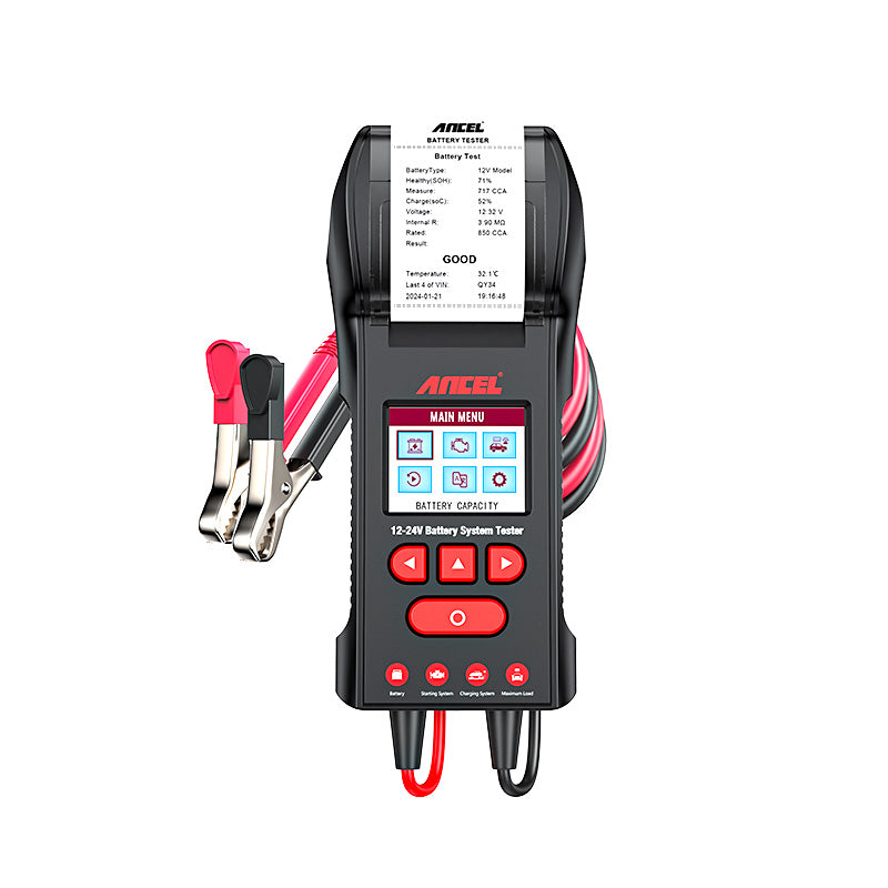 ANCEL BST600 12V & 24V Battery Tester Fast  & Accurate Built-in Printer and Paper Safe & Convenient Support Multi-Languauge