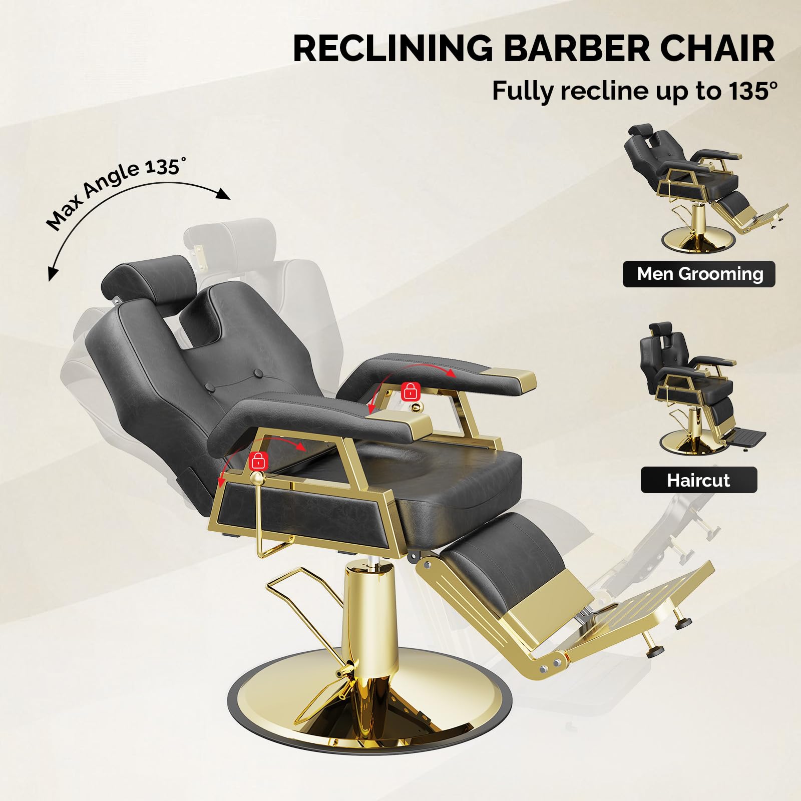 OmySalon BC1501 Professional Heavy Duty Hydraulic Reclining Barber Chair