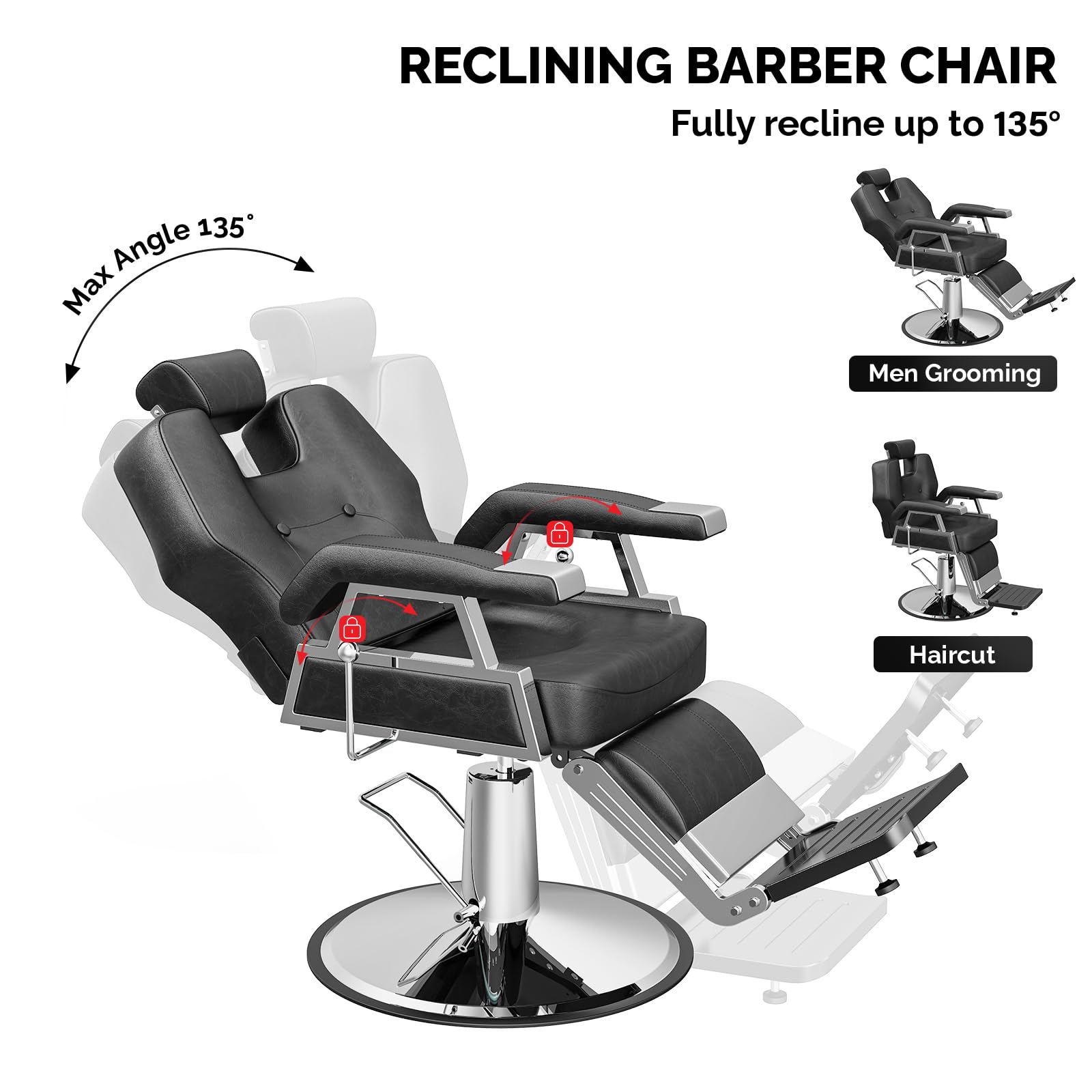 OmySalon BC1501 Professional Heavy Duty Hydraulic Reclining Barber Chair