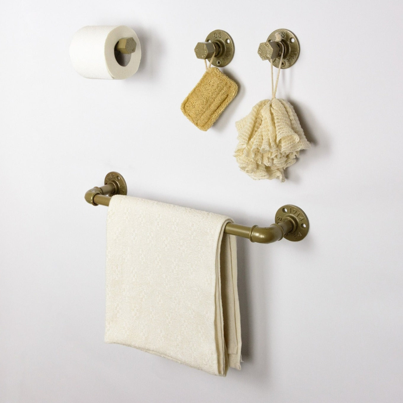 4Pcs Steampunk Bathroom Set, Toilet Tissue Holder, Wall Mounted Towel Rail, Heavy Duty Hooks