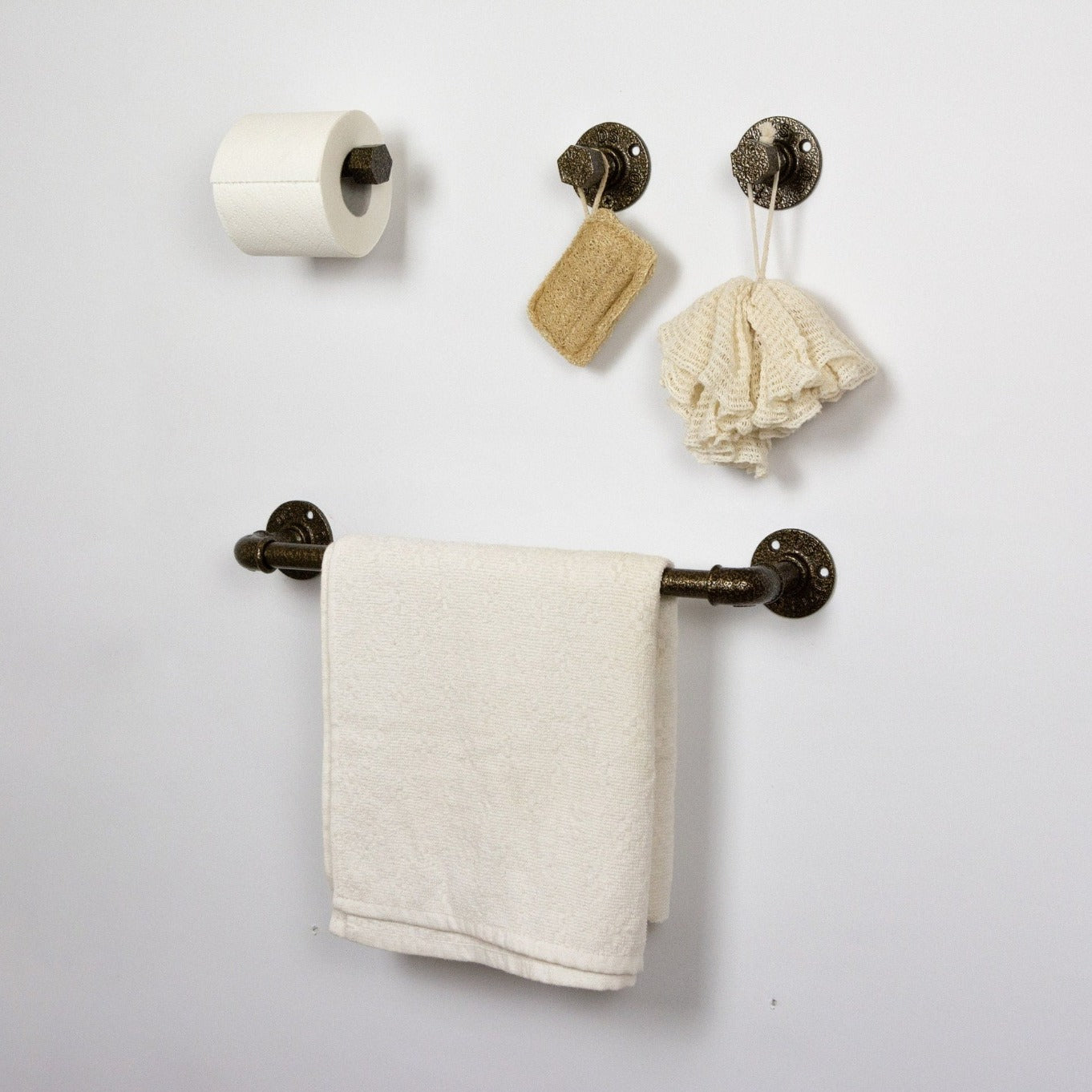 Bathroom Hardware Set Including Towel Bar, Toilet Paper Holder And 2 Multifunctional Hooks