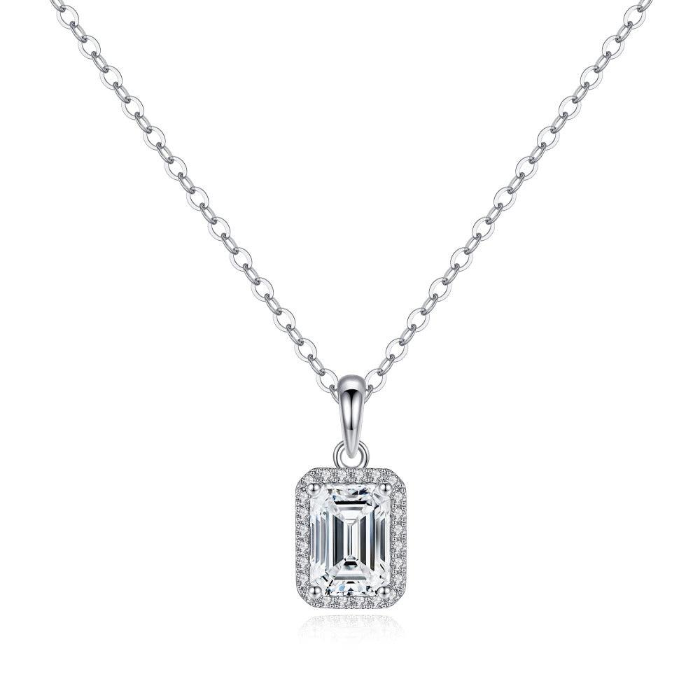 2 CT. Halo Emerald cut Pendant Diamond Necklace