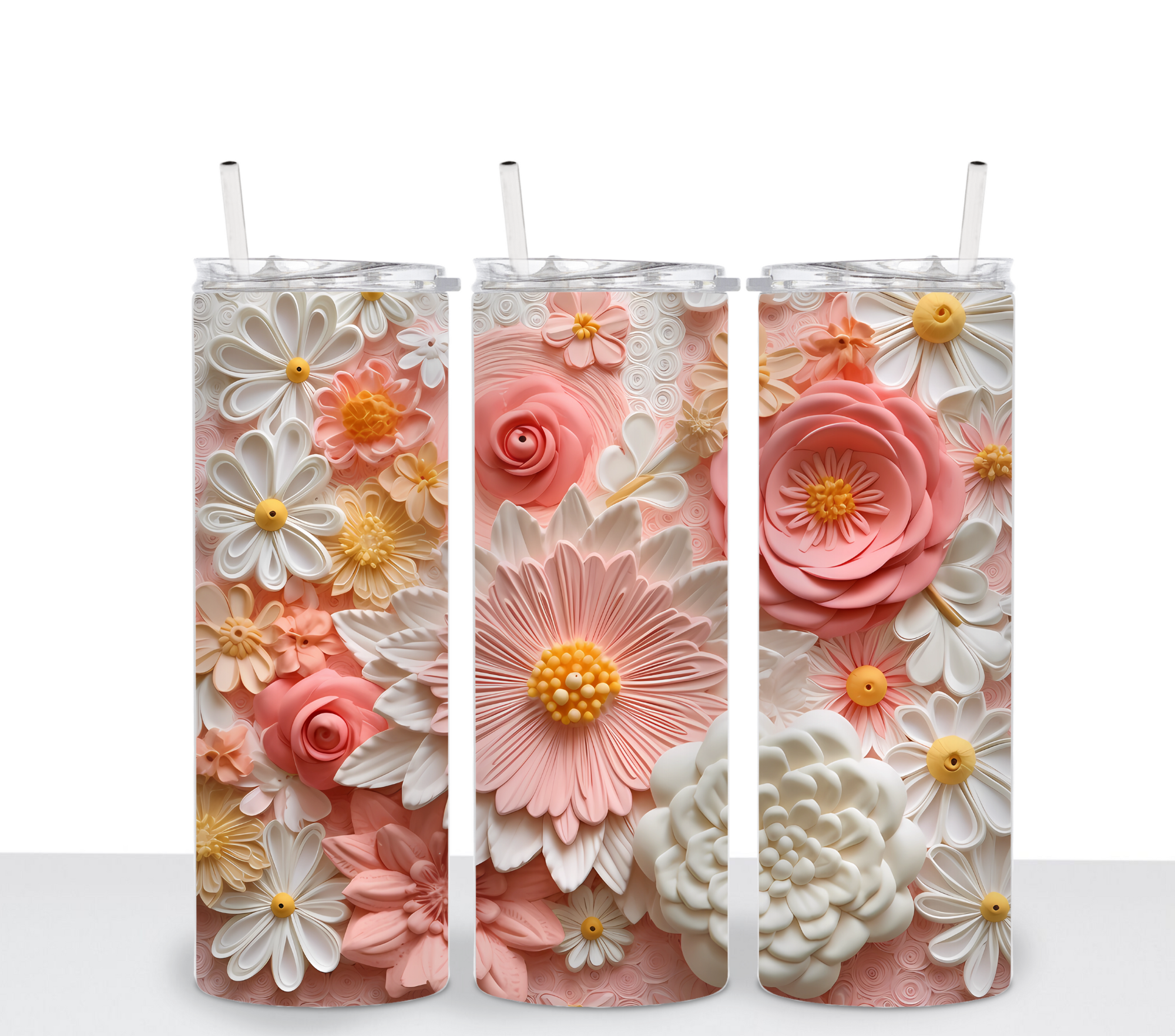 3D Light Pink and White Floral