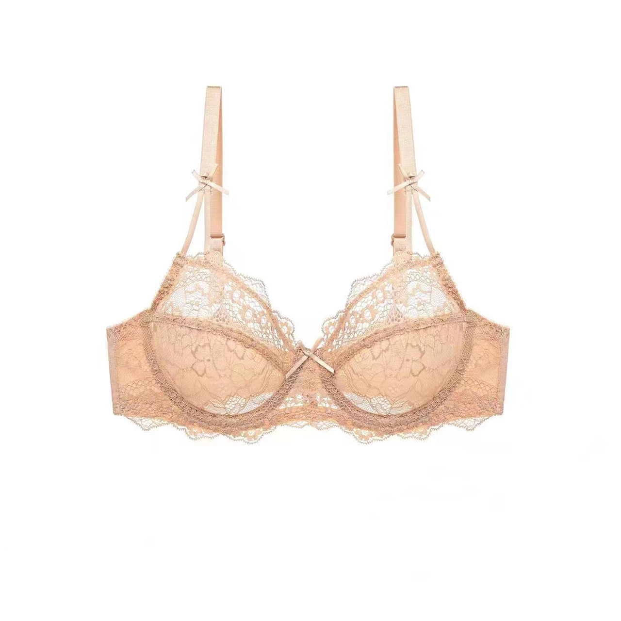 Apricot Mesh Lace Trim Underwire Bra Lingerie