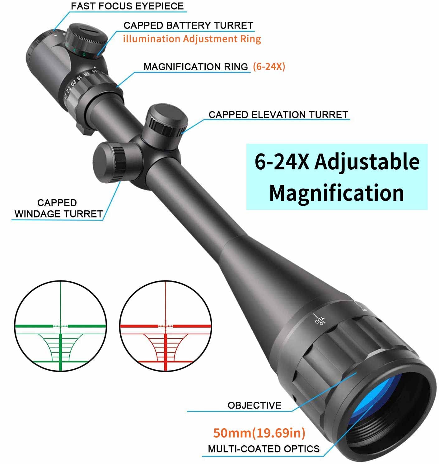 6-24x50 AOEG Optic Sight Illuminated Scope