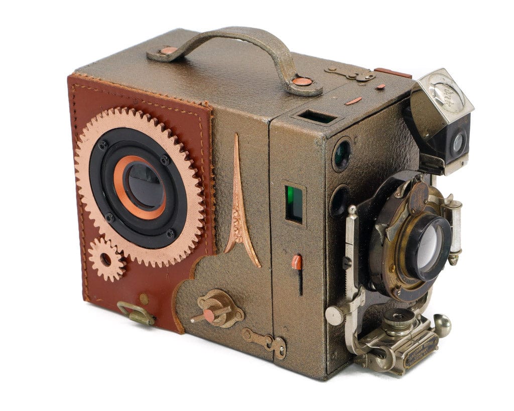 "The Bronze King" Steampunk Wireless Bluetooth Speaker, Kodak Box Camera, Electronic Audio gadget for him and her, signed & numbered artwork
