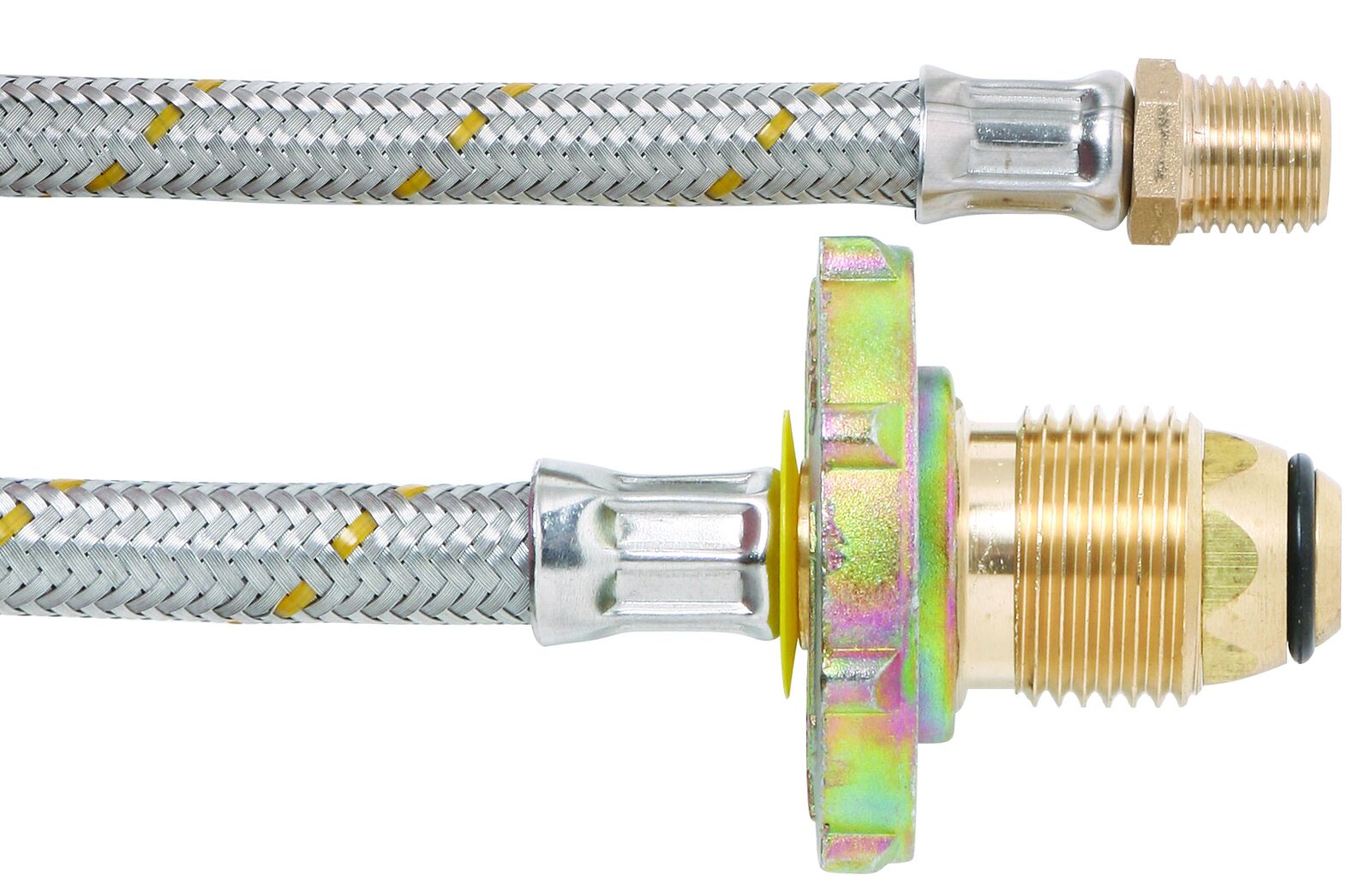 450mm Flexible SS Gas Pigtail with Handwheel - Suit Twin Cylinders (1/4 Inverted Flare)