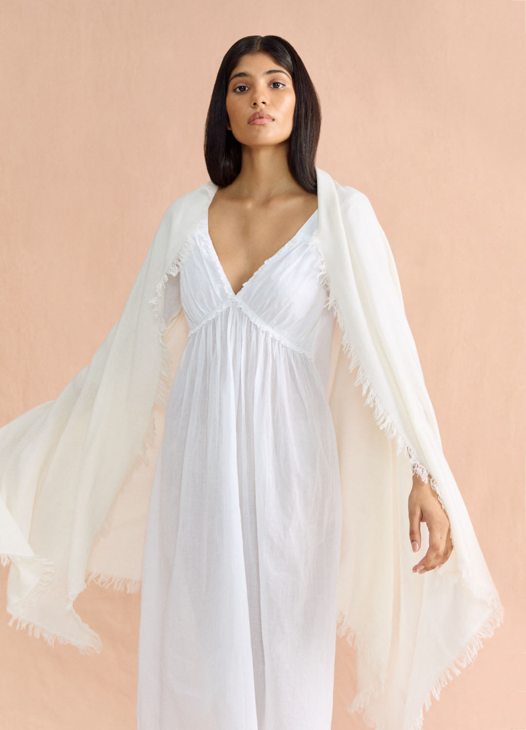 Frayed Edge Cashmere Shawl - Ivory