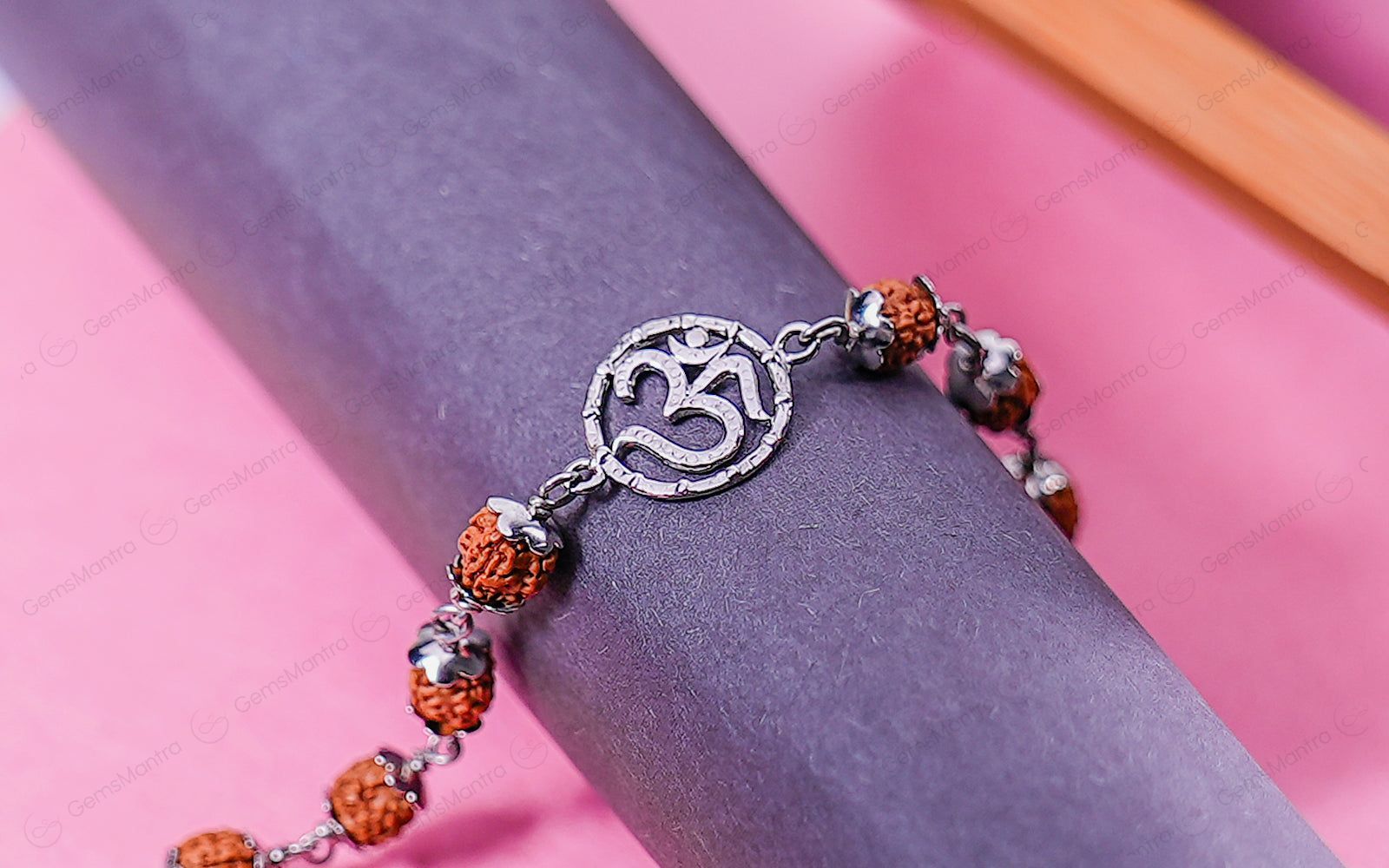 5 Mukhi Rudraksha Silver Om Bracelet for Kids (92.5 Sterling Silver)