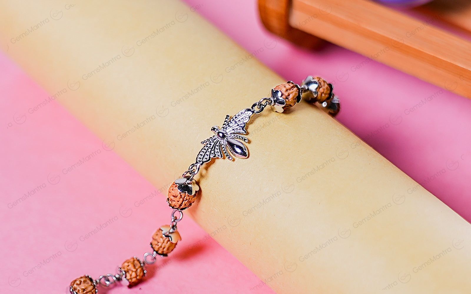 5 Mukhi Rudraksha Silver Studded Butterfly Bracelet for Kids (92.5 Sterling Silver)