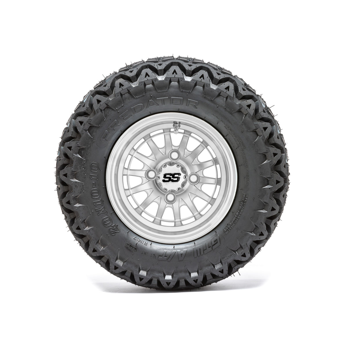 10" GTW Medusa Silver and Machined Wheels with 20" Predator A/T Tires  Set of 4