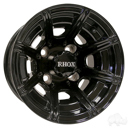 10" Golf Cart Wheel - 8 Spoke Gloss Black Rim & Center Cap - 10x7 ET-22