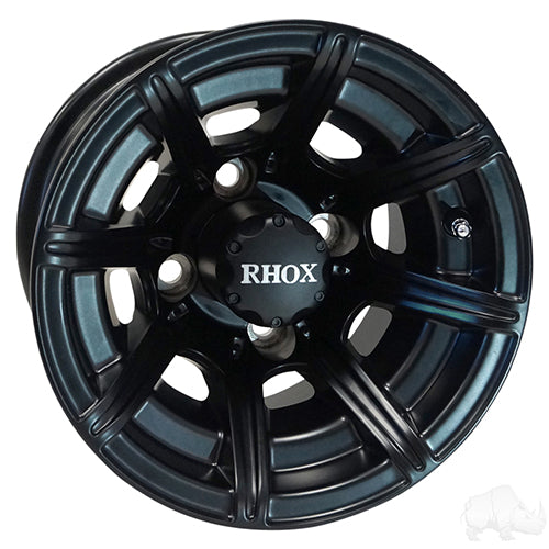 10" Golf Cart Wheel - 8 Spoke Matte Black Rim & Center Cap - 10x7 ET-22