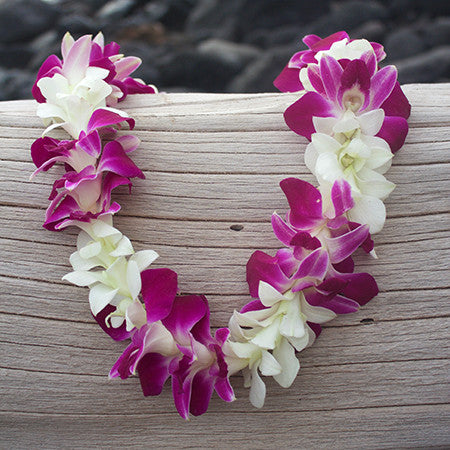 Purple/White Orchid Lei Bulk - 50 Leis
