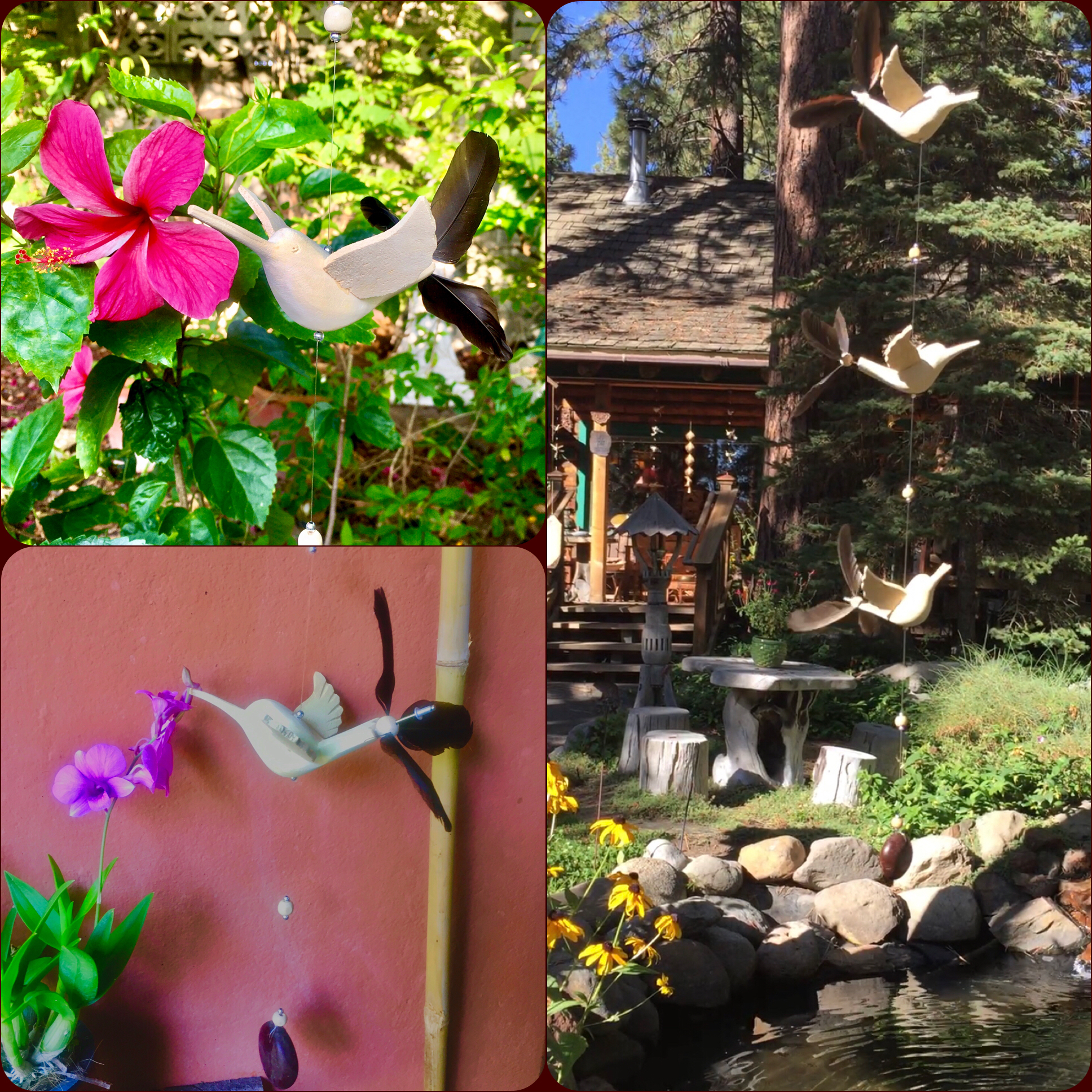 Hummingbird Wood Wind Spinner | Hanging Mobile | Whirligig