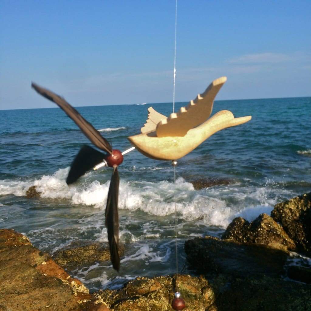 Wooden Duck Wind Spinners Flying Birds Hanging Whirligig