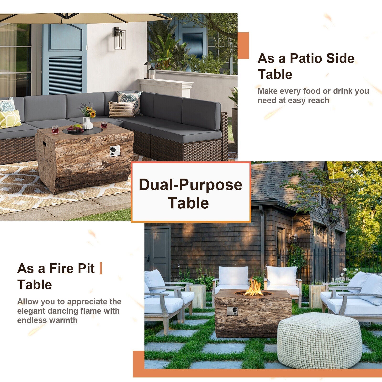 40″ Rectangular Propane Fire Pit Table with Volcanic Rocks & Gas Kit (50K BTU)