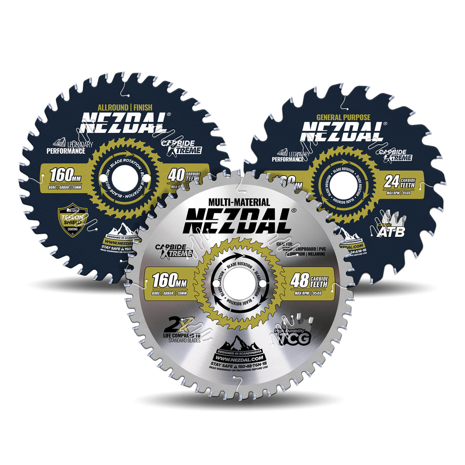 160mm Trio | 24, 40, 48 Tänder | Allmän användning, Finish, Multi-Material | 1,8mm Skärbredd