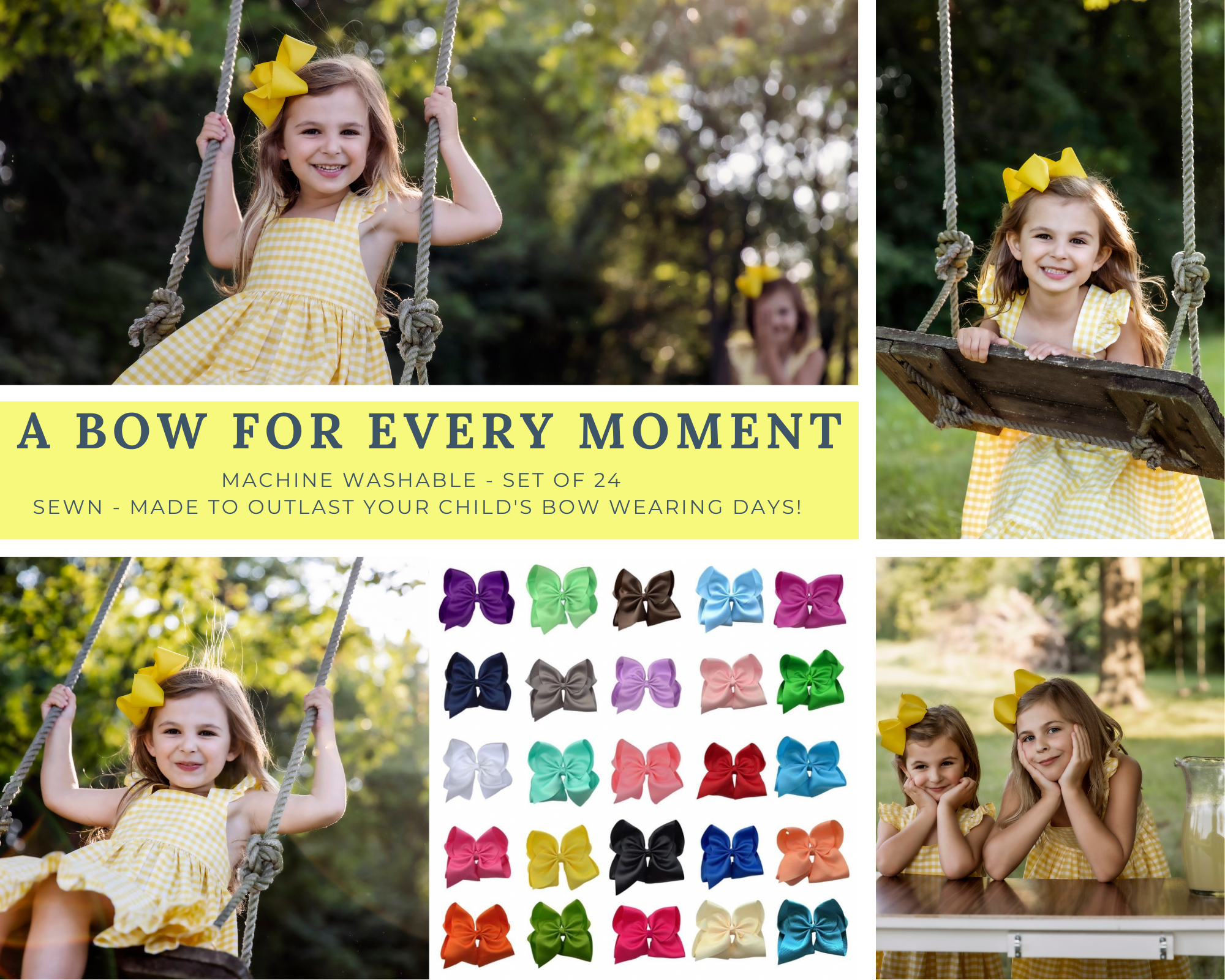 5 Inch Hair Bow Set- 2 inch wide ribbon width