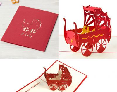 3D Baby Carriages Greeting Card Pop Up Paper Cut