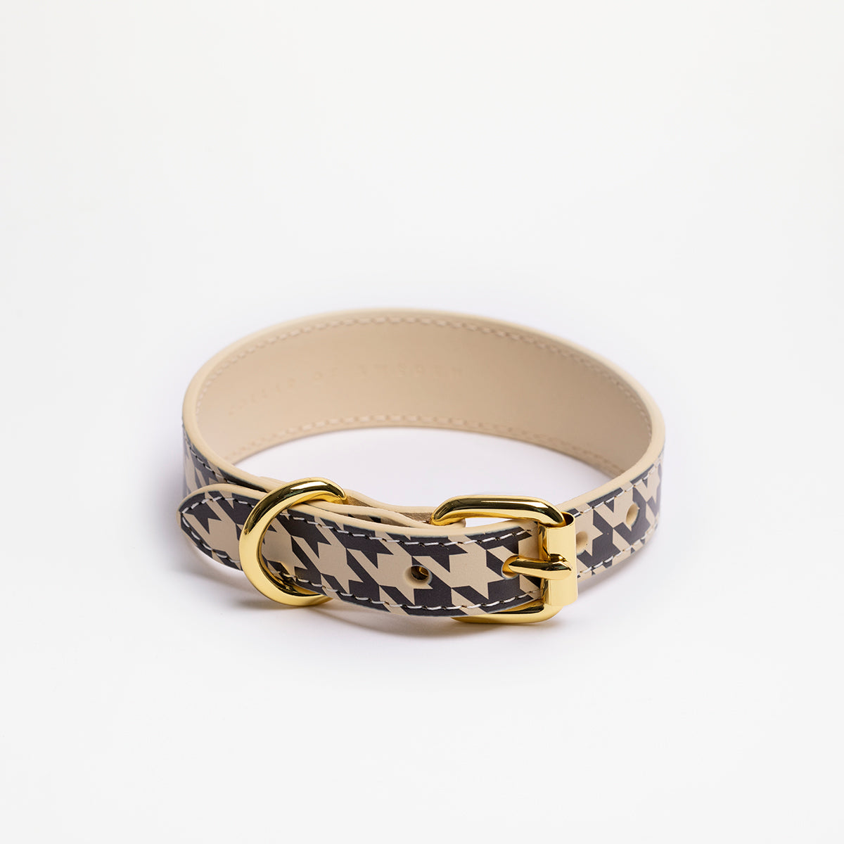 Beige Houndstooth Dog Collar Thin