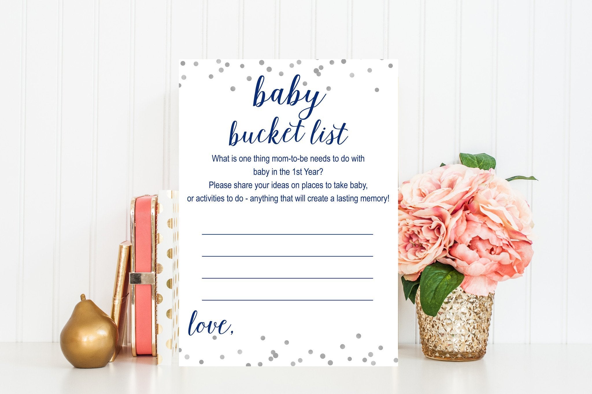Baby Bucket List - Navy & Grey Confetti Printable