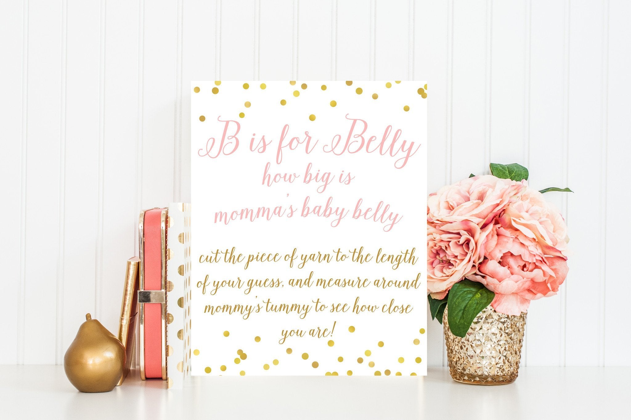 B is for Belly Sign - Pink & Gold Confetti Printable