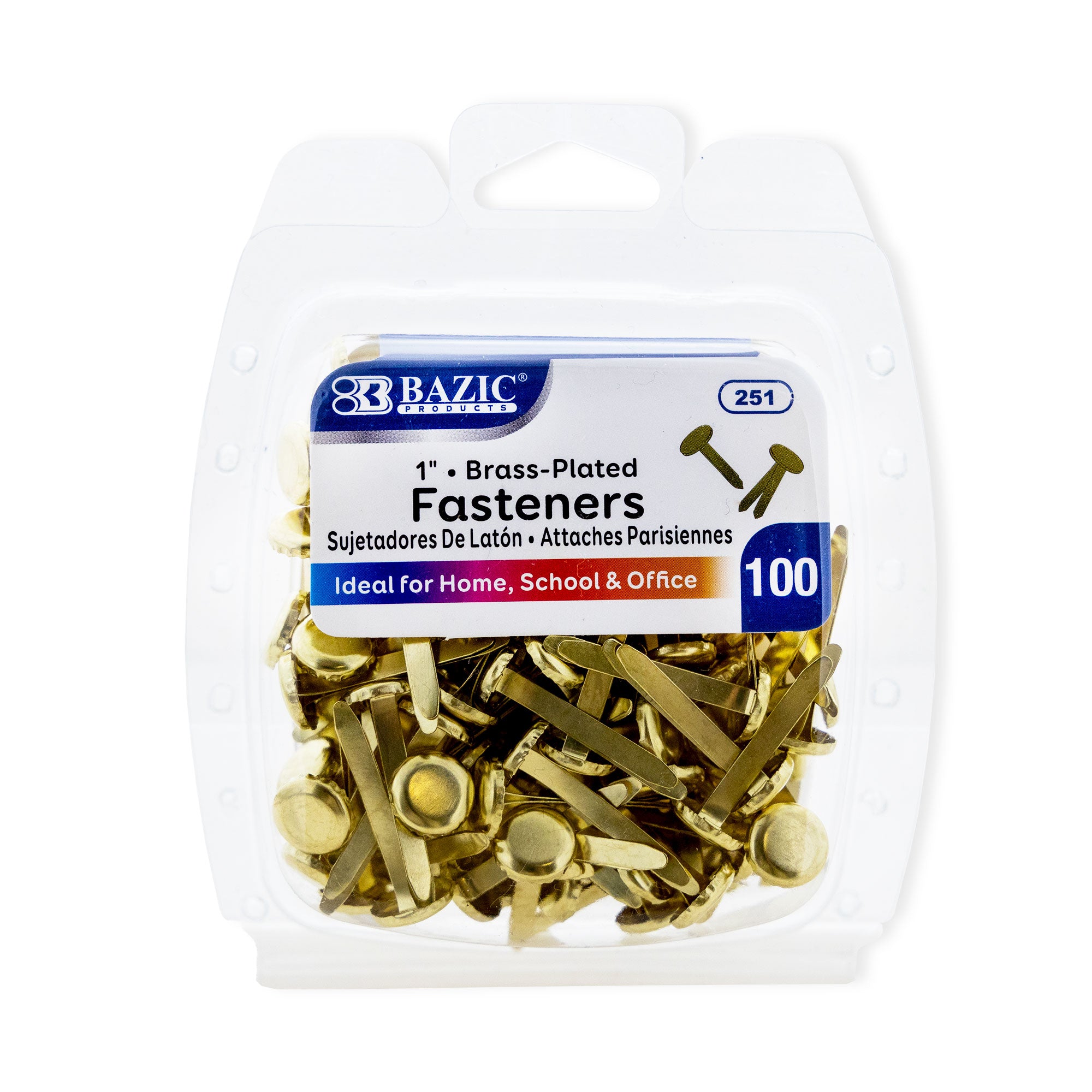 1" Brass-Plated Fasteners (100/Pack)