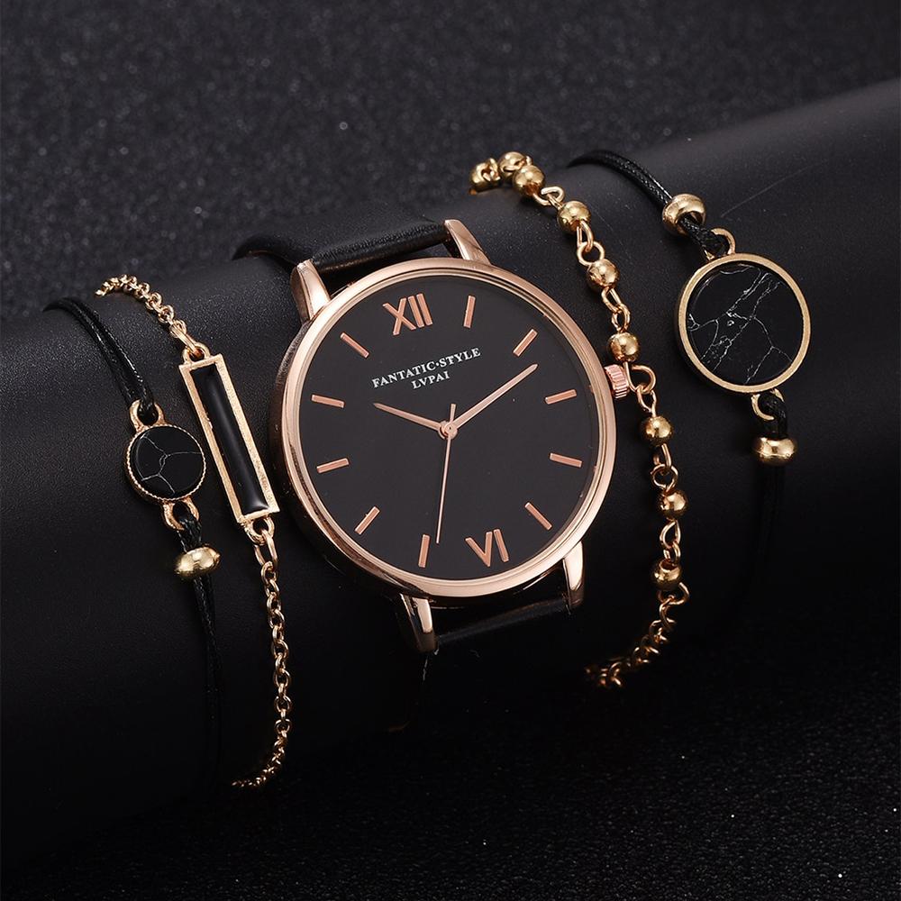 Aesthetic Watch Set With Minimalist Wristwatch and Bracelets For Women