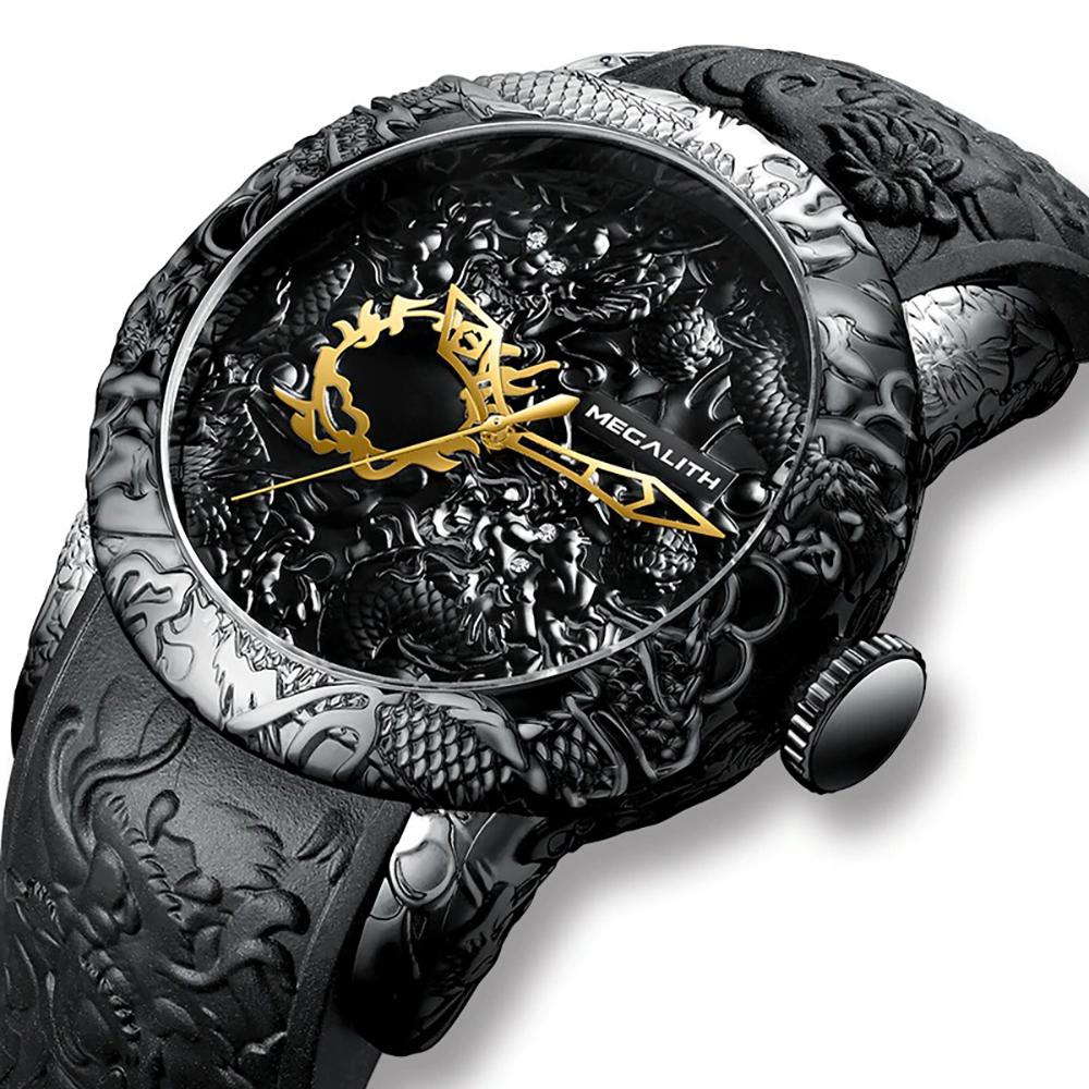 3D Gold Dragon Sculpture Quartz Watch