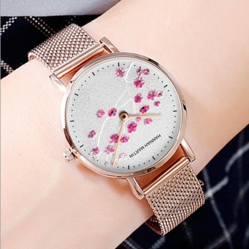 Captivating Embossed Flower Dial Quartz Watch