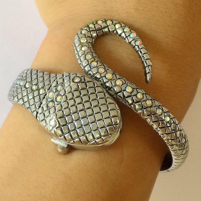 Bracelet Style Rhinestone Snake Shaped Quartz Watch