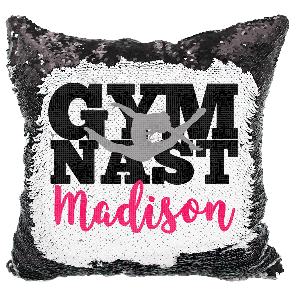 Handmade Personalized Gymnastics Block Letters Reversible Sequin Pillow Case