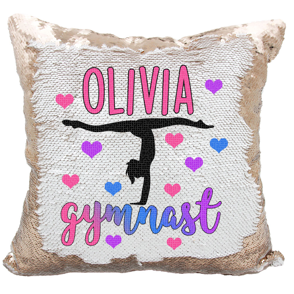 Handmade Personalized Gymnastics Heart Reversible Sequin Pillow Case