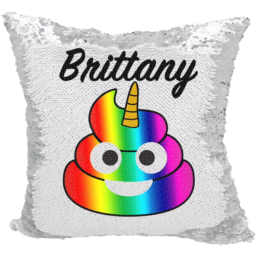 Handmade Personalized Rainbow Poop Reversible Sequin Pillow Case