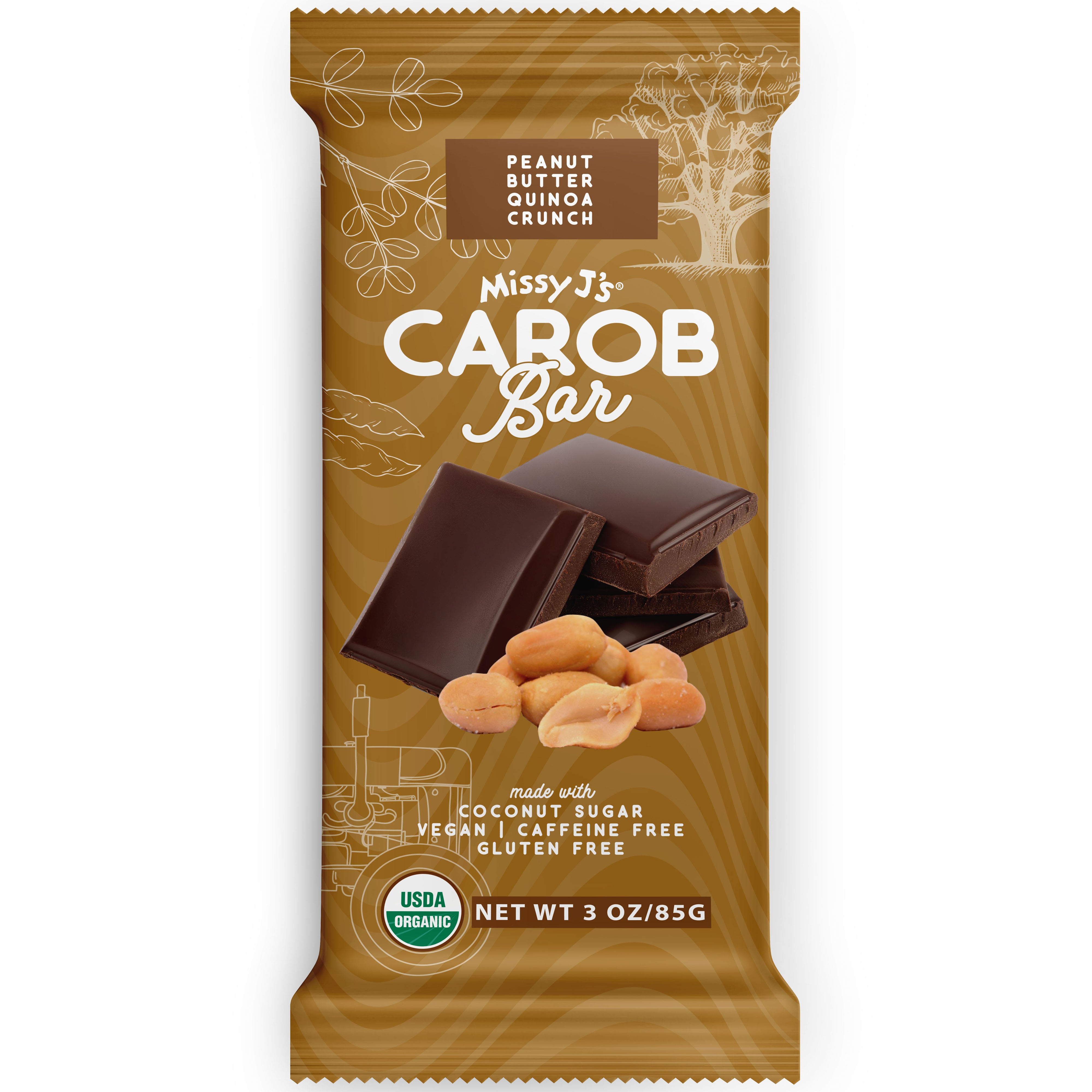 Missy J's Organic Carob Peanut Butter Quinoa Crunch Candy Bar-2, 6, 12pk