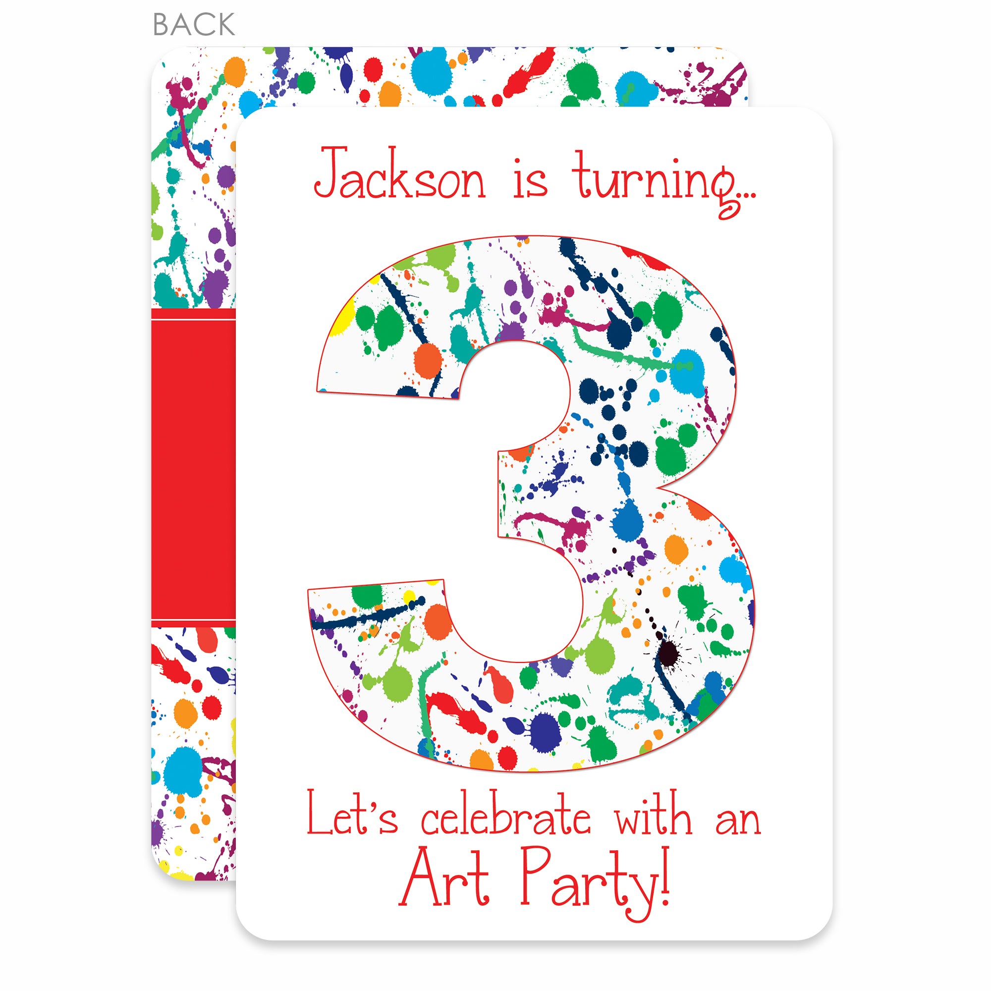 Art Paint Splatter Birthday Invitation, Red (Printed)