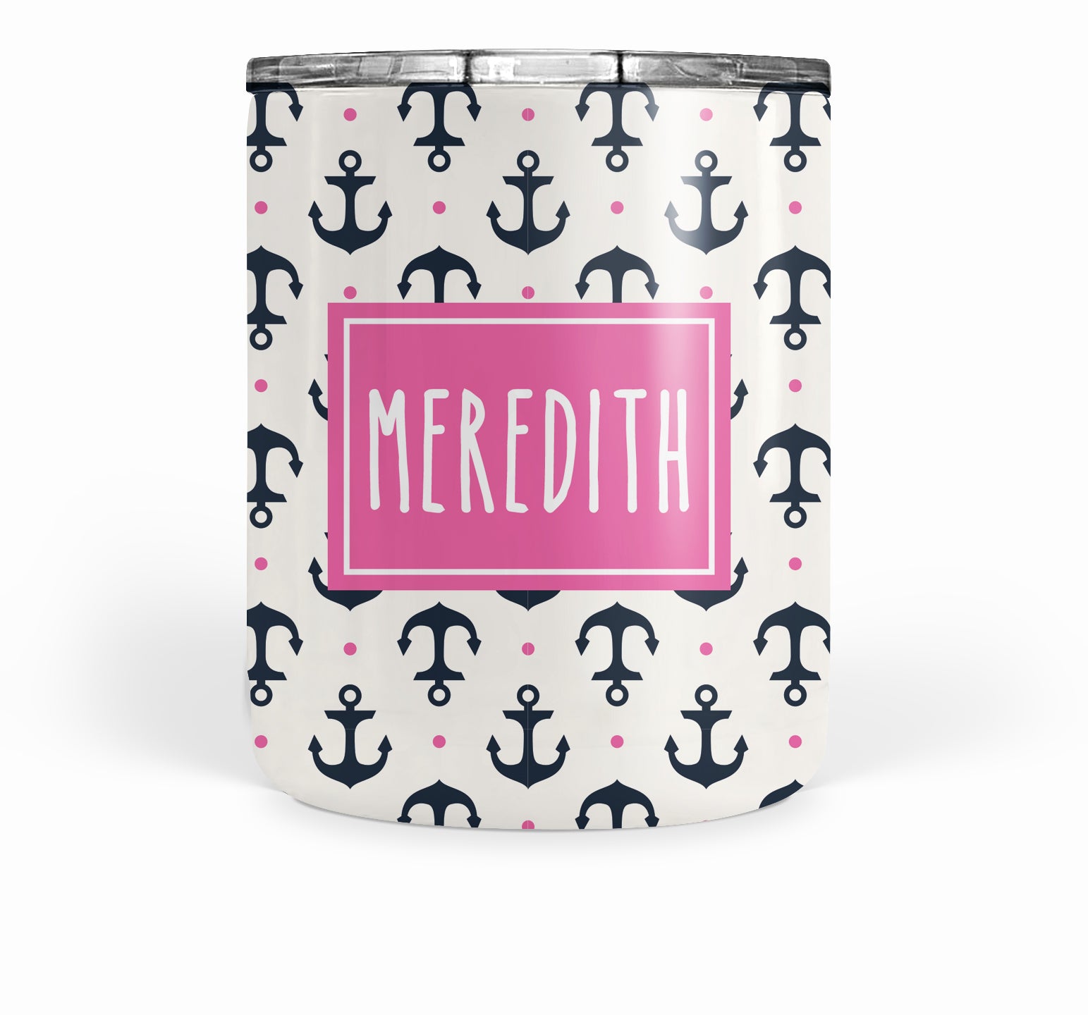 Anchor with Navy and Hot Pink Double Walled Stainless Tumbler (short)