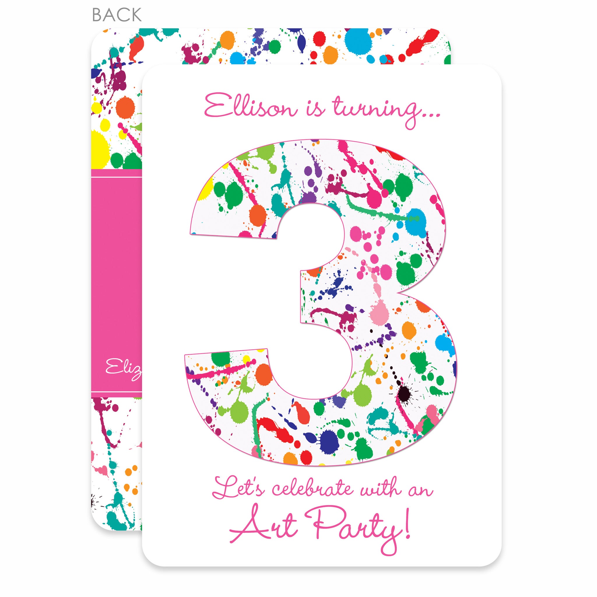 Art Paint Splatter Birthday Invitation, Pink (Printed)