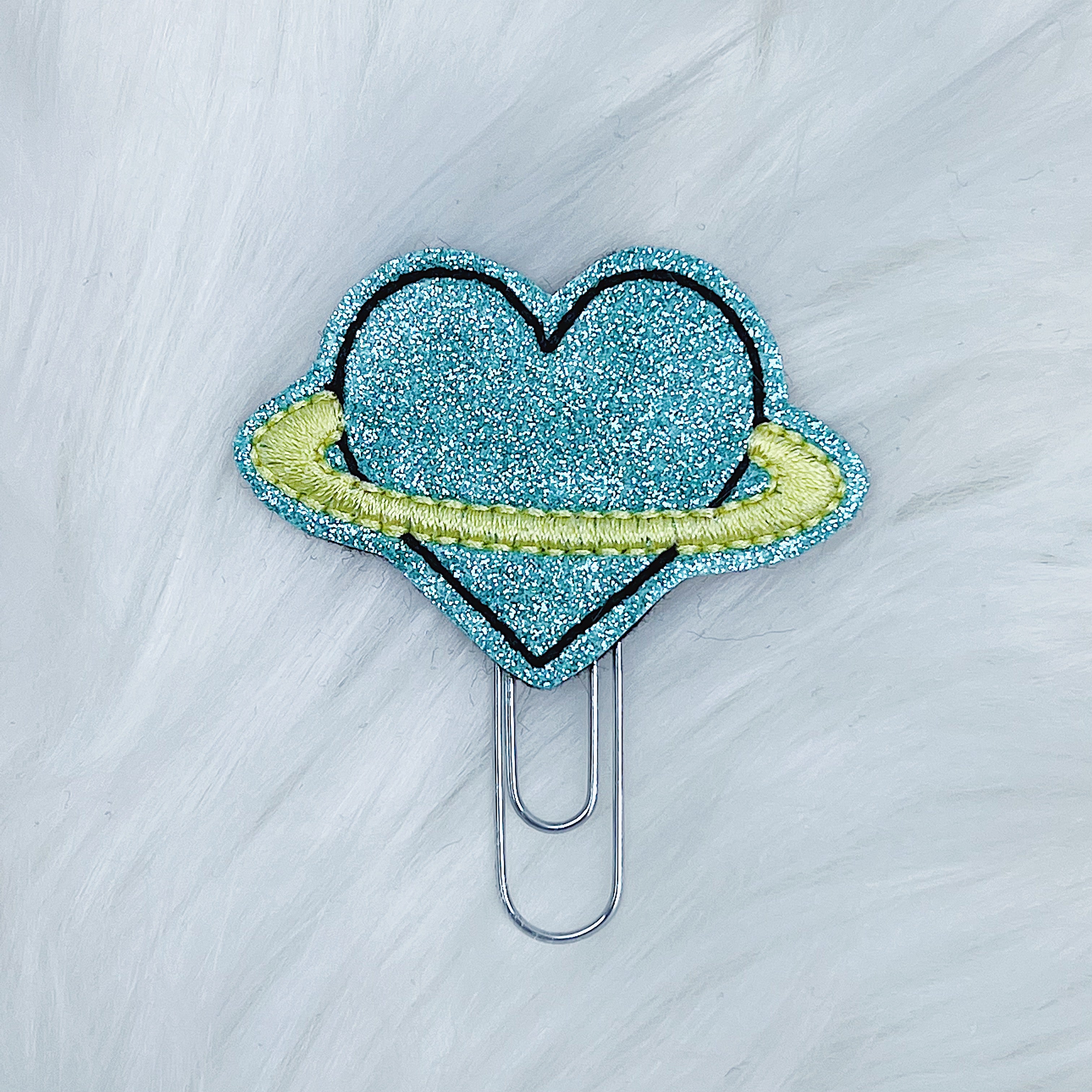 Aqua Glitter Planet Feltie Planner Clip