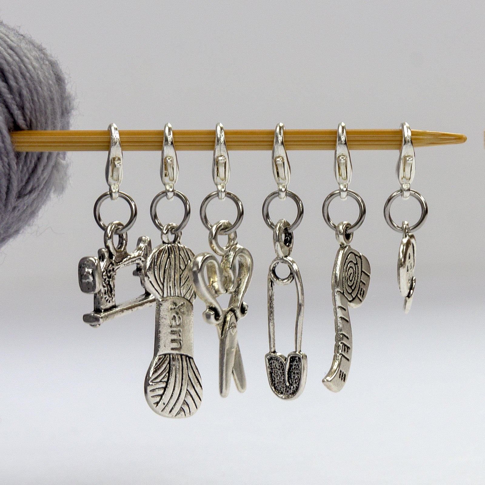 Six Progress Keepers, Zipper Pull Charms with Knitting/Sewing Theme
