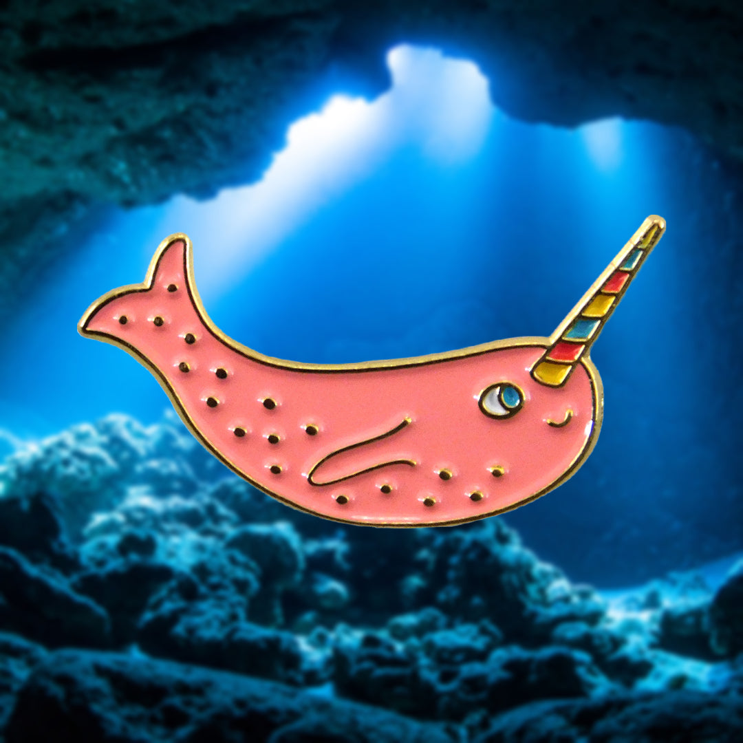 Narwhal Enamel Pin with Rainbow Horn -- Unicorn of the Sea