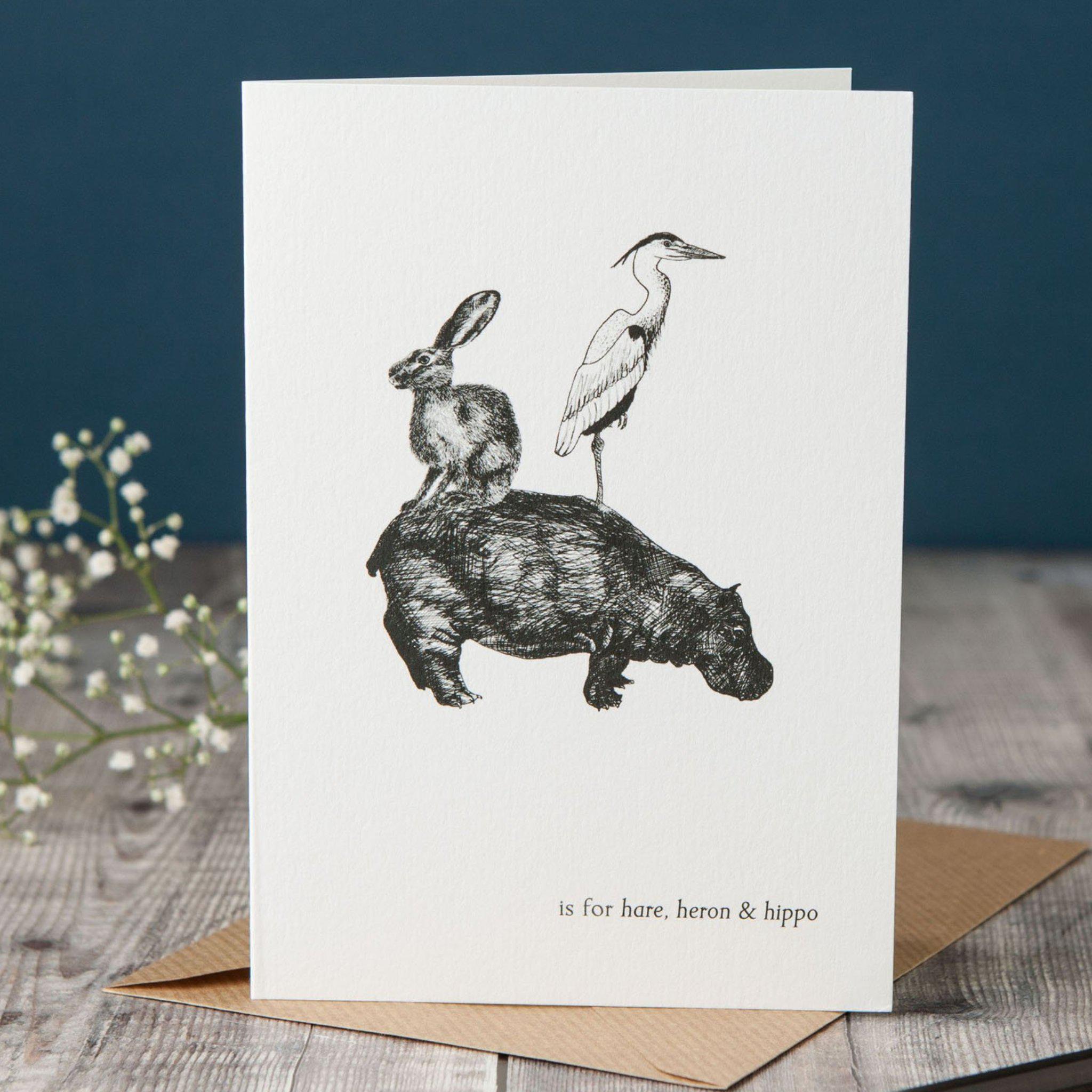 H is for Hare, Heron & Hippo Card