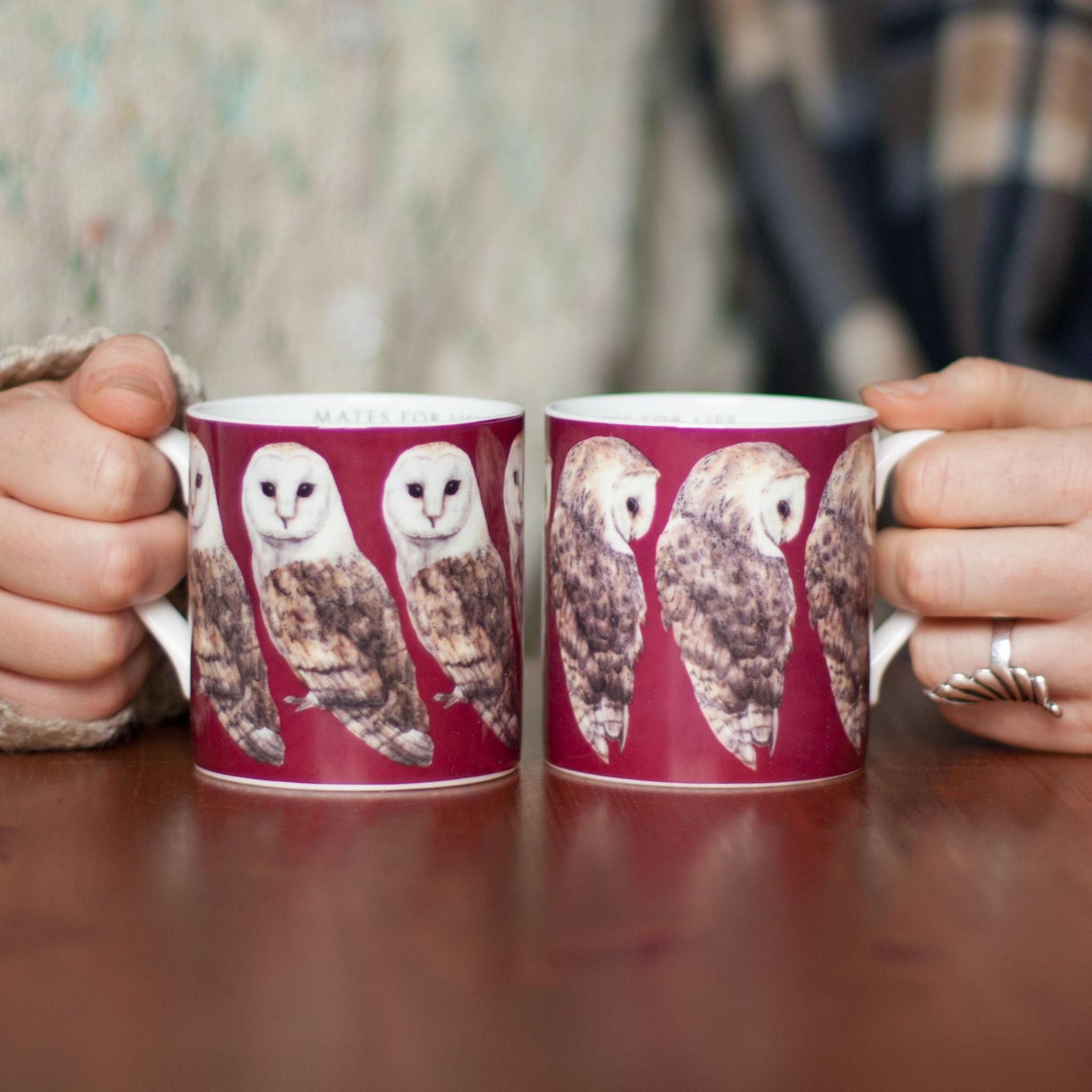Pair of Bone China Barn Owl Mugs