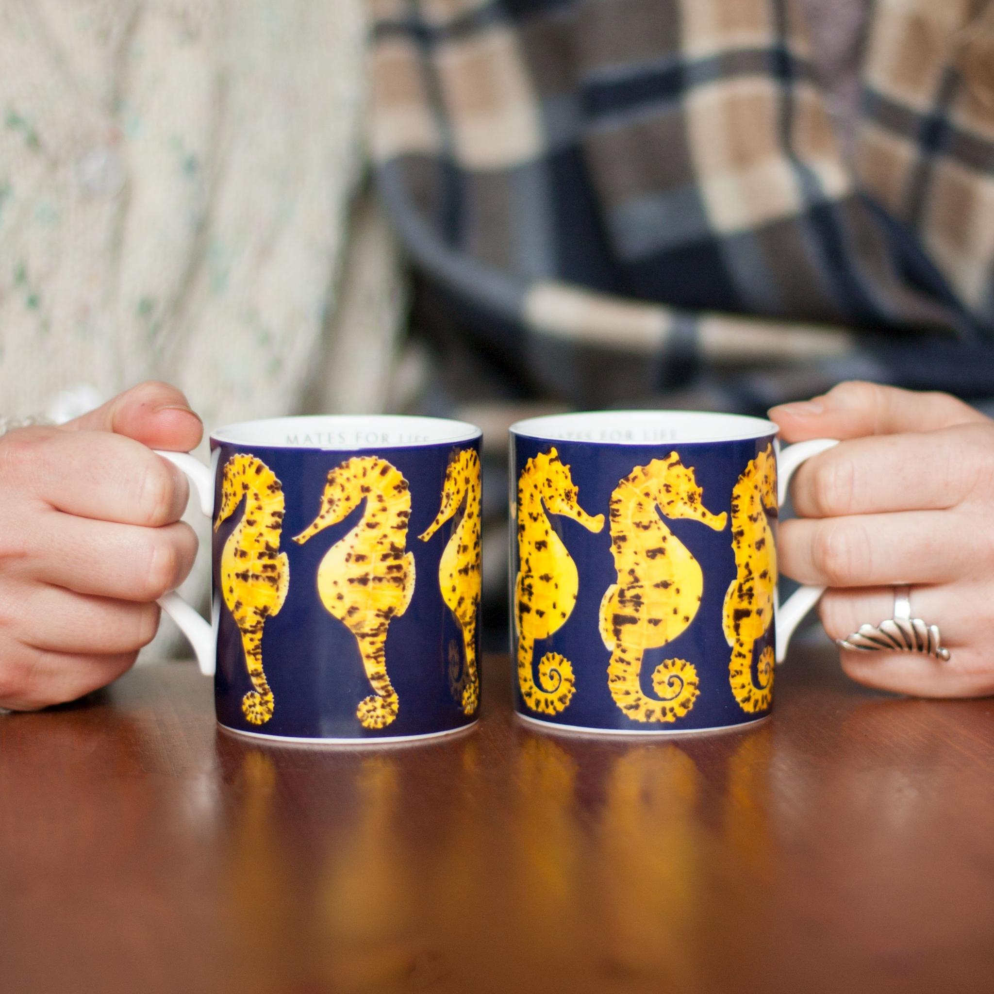Pair of Bone China Seahorse Mugs