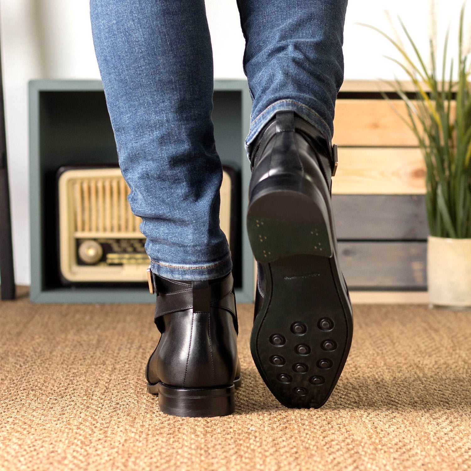 Ambrogio Bespoke Men's Shoes Black Calf-Skin Leather Jodhpur Boots (AMB2401)