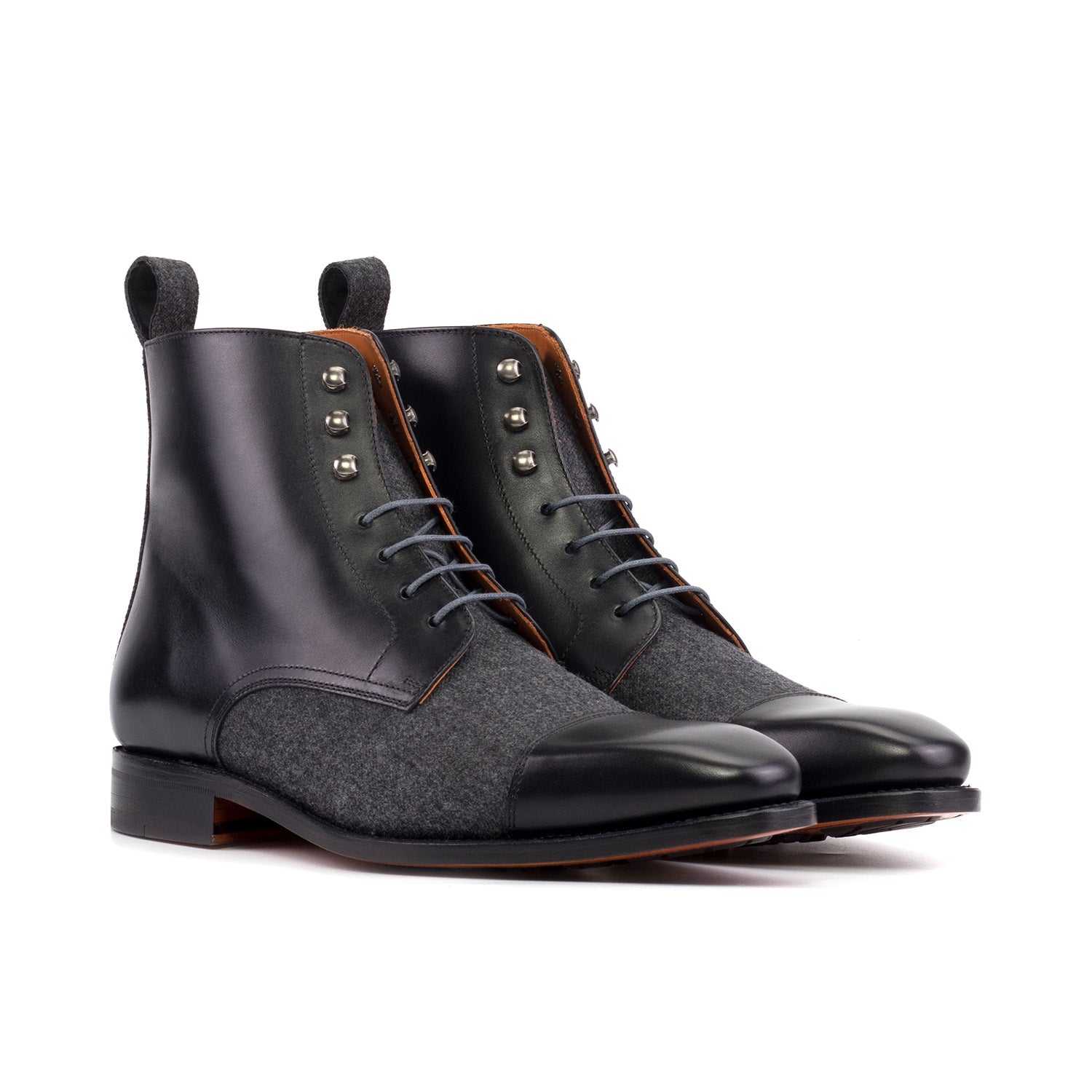 Ambrogio Bespoke Men's Shoes Black & Gray Fabric / Calf-Skin Leather Jumper Boots (AMB2502)