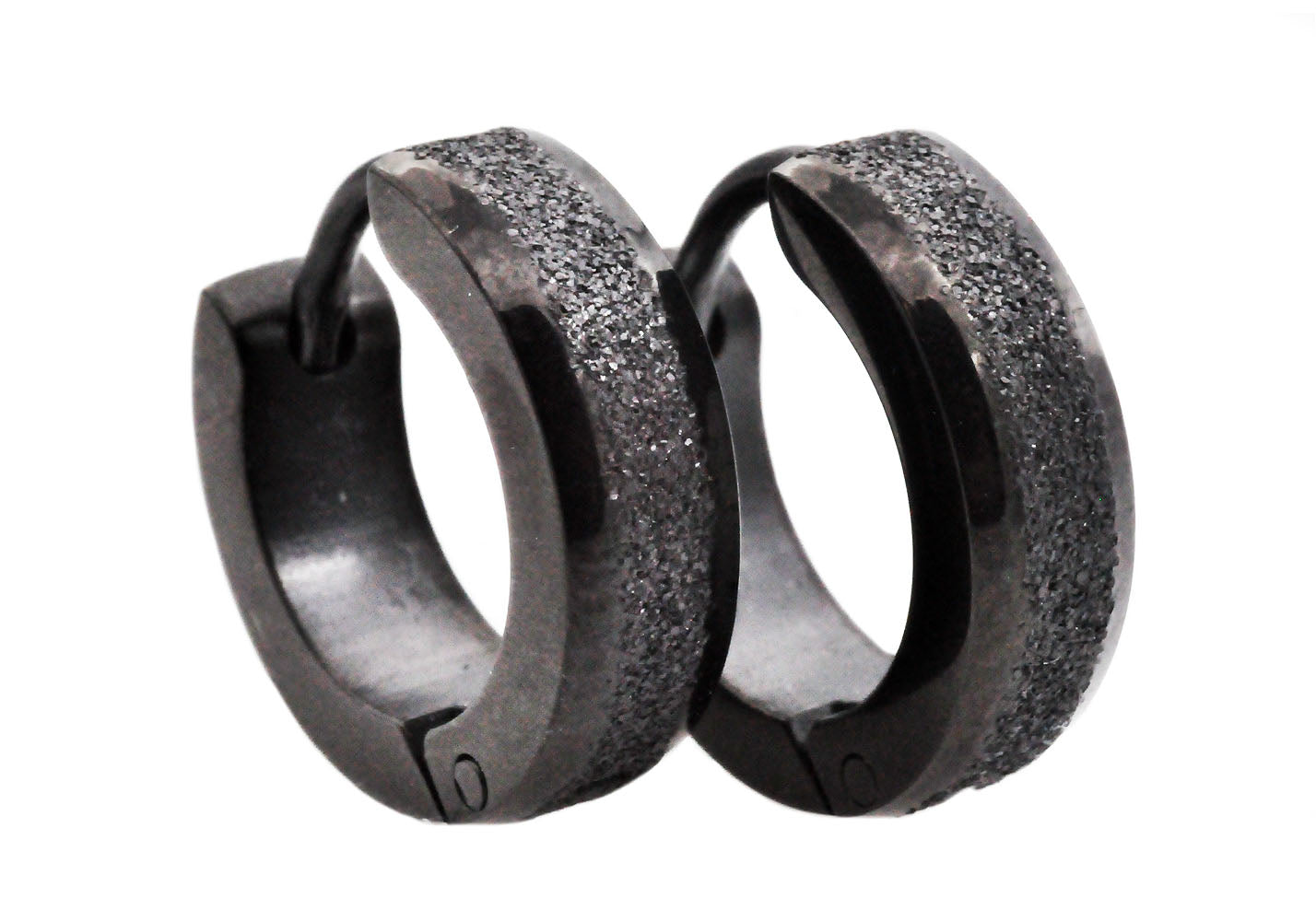 Men's Black Sandblasted Stainless Steel Hoop Earrings