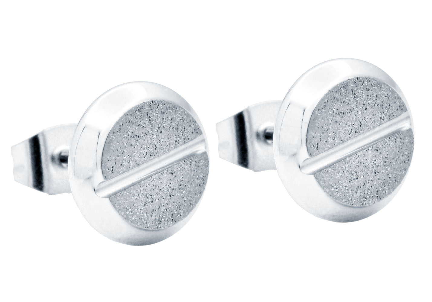 Men's 10mm Sandblasted Stainless Steel Flat Head Screw Earrings